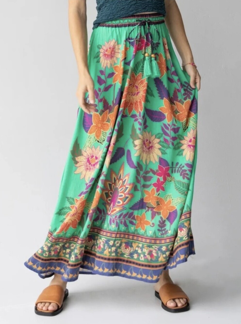 Natural Life Womens Maxi Skirt Colorful Floral Boho Gypsy Hippie Sunflower XL